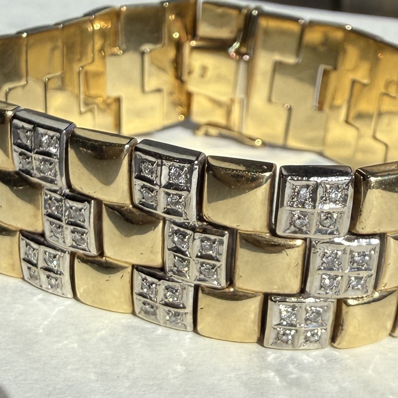 Vintage 14k Two-Tone Diamond Checkered Bracelet