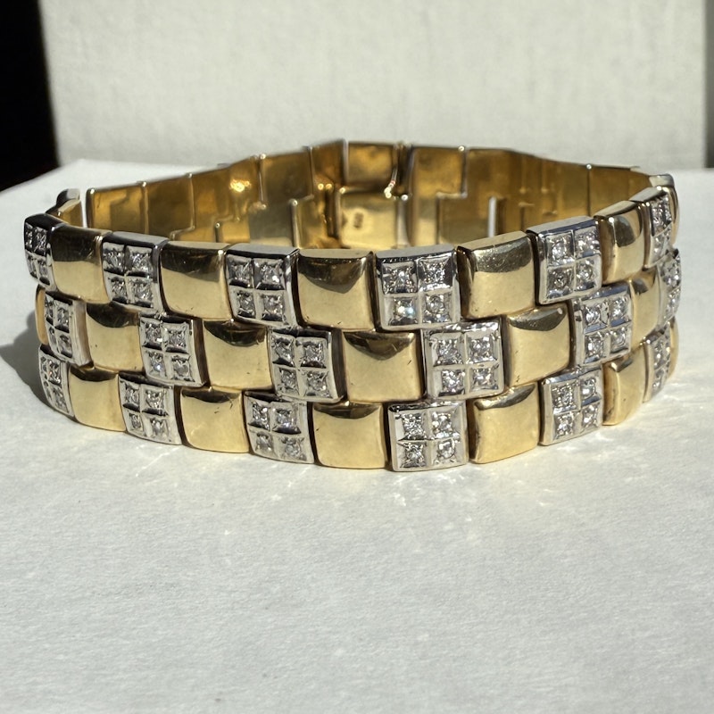 Vintage 14k Two-Tone Diamond Checkered Bracelet