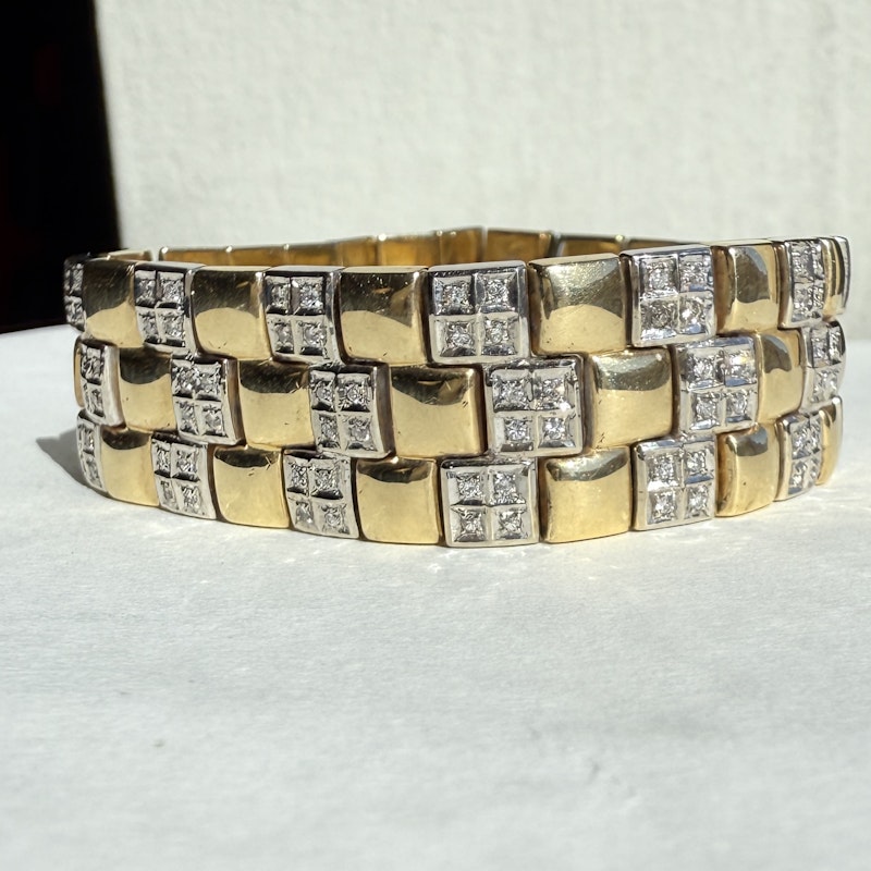 Vintage 14k Two-Tone Diamond Checkered Bracelet