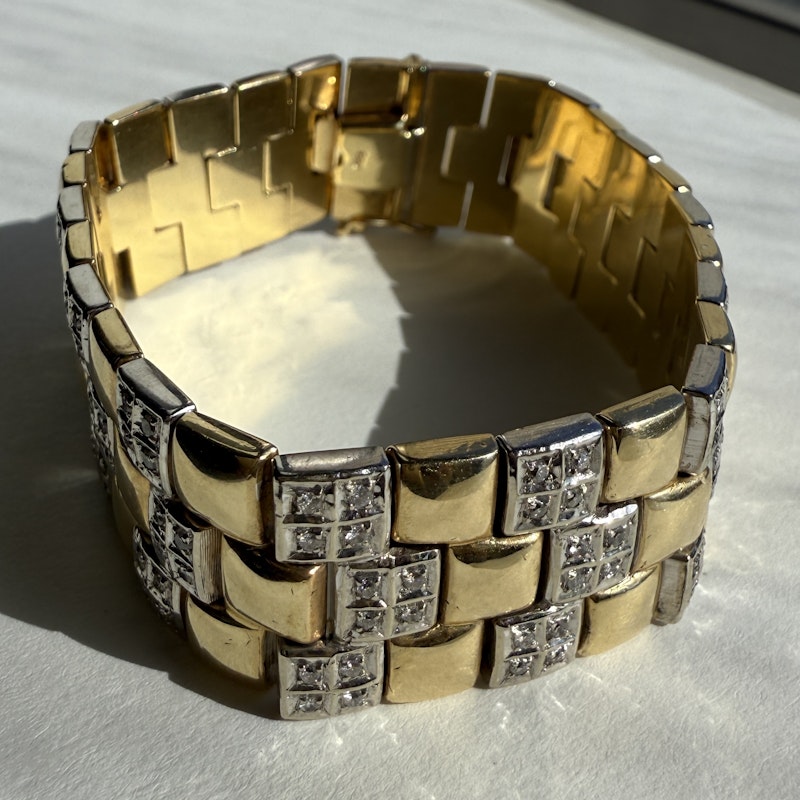 Vintage 14k Two-Tone Diamond Checkered Bracelet