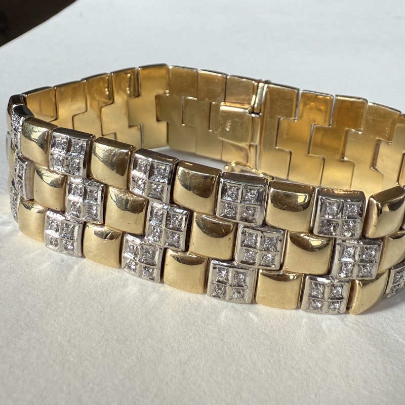 Vintage 14k Two-Tone Diamond Checkered Bracelet