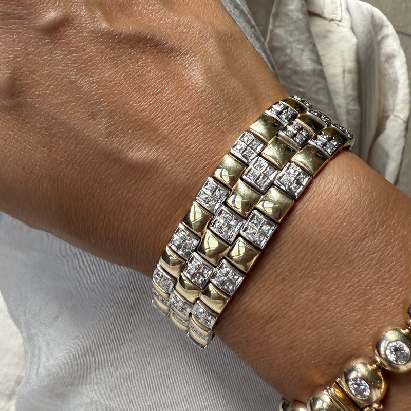 Vintage 14k Two-Tone Diamond Checkered Bracelet