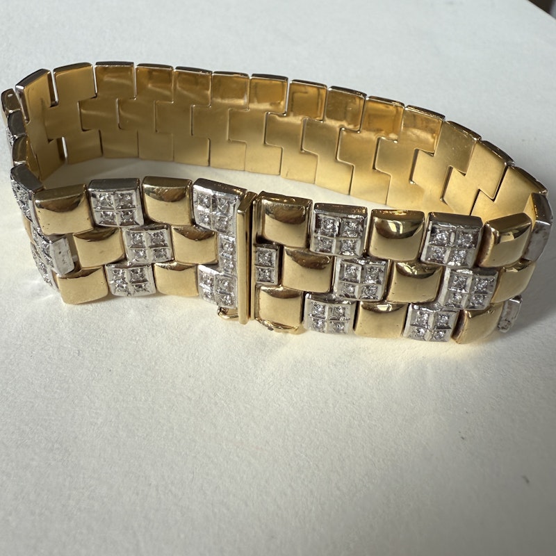 Vintage 14k Two-Tone Diamond Checkered Bracelet