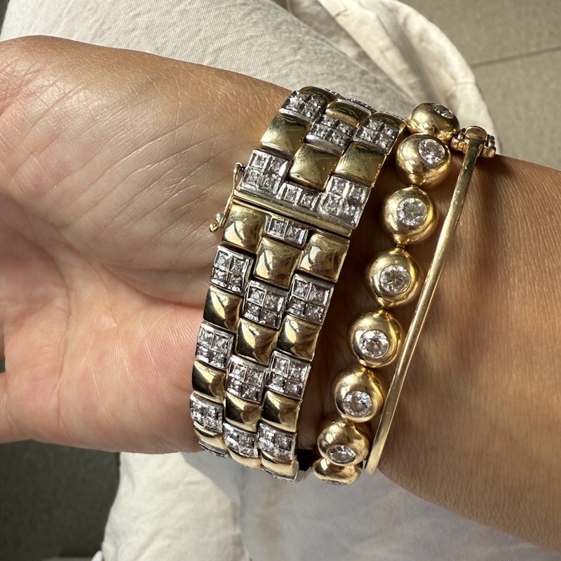 Vintage 14k Two-Tone Diamond Checkered Bracelet