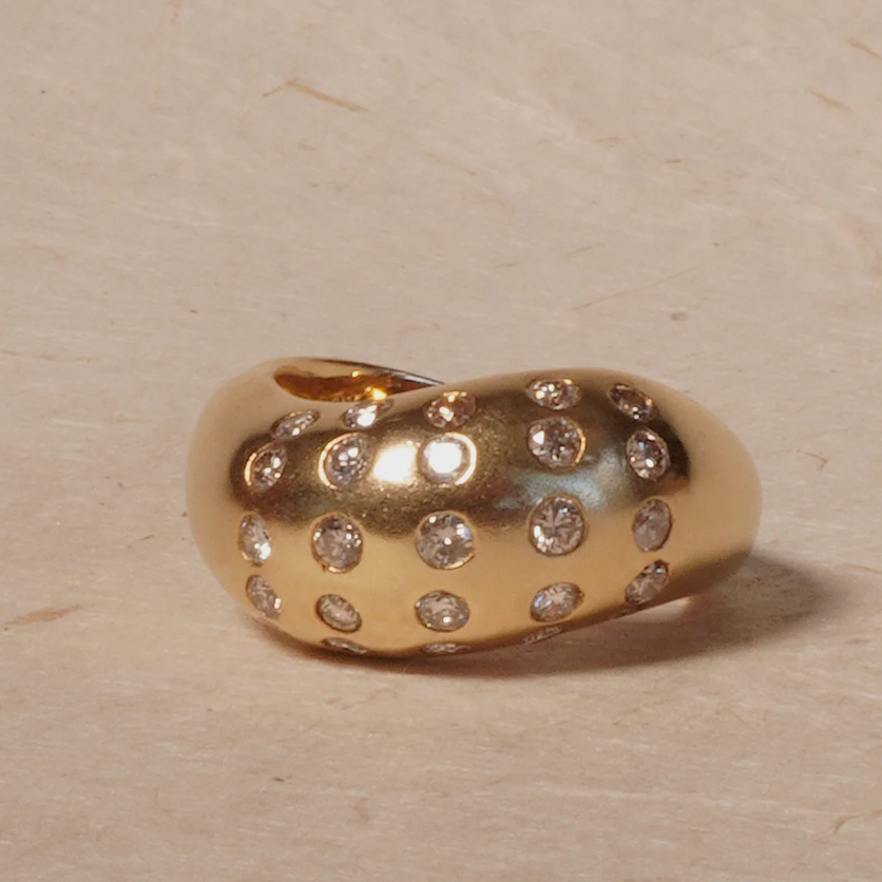 14k Yellow Gold Diamond Wave Movement Bubble Ring
