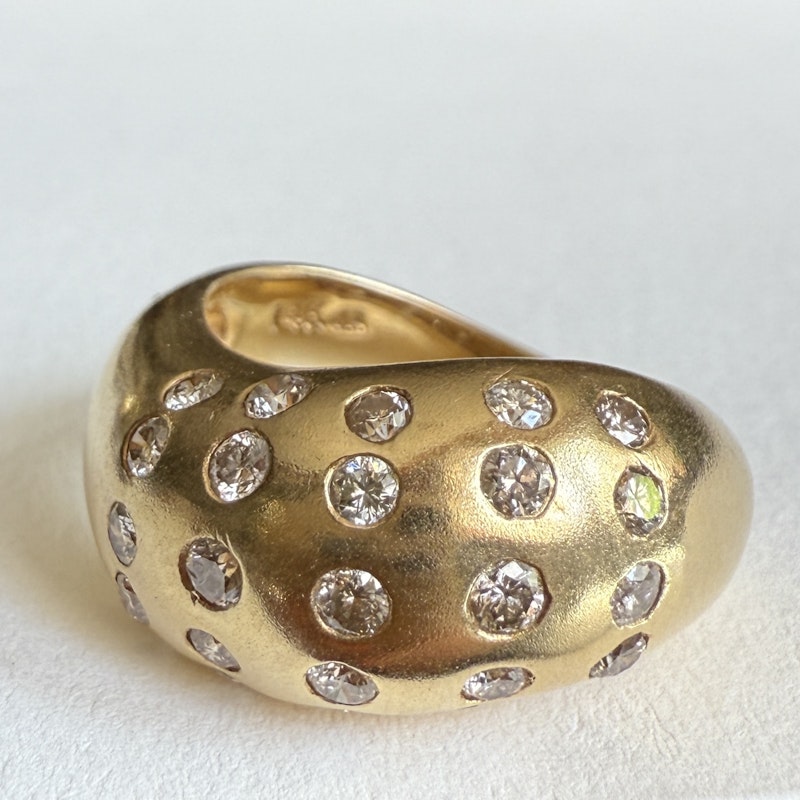 14k Yellow Gold Diamond Wave Movement Bubble Ring