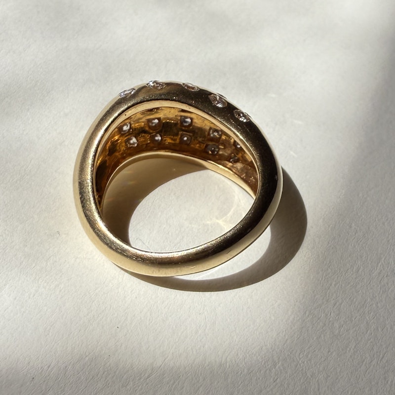 14k Yellow Gold Diamond Wave Movement Bubble Ring
