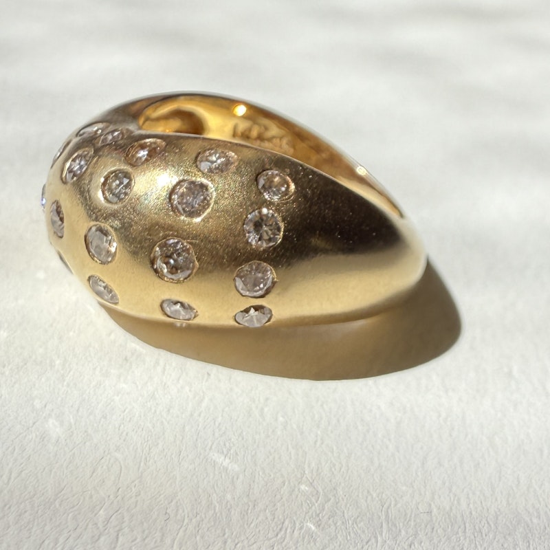 14k Yellow Gold Diamond Wave Movement Bubble Ring