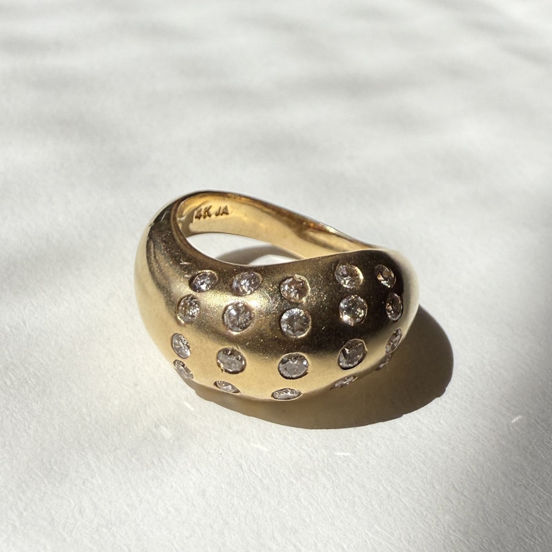 14k Yellow Gold Diamond Wave Movement Bubble Ring