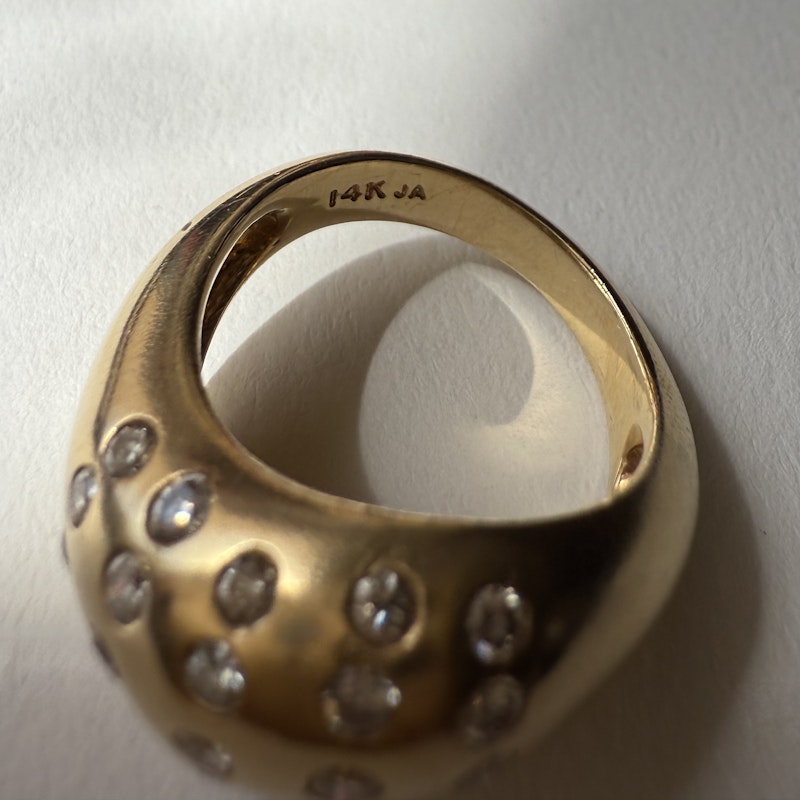 14k Yellow Gold Diamond Wave Movement Bubble Ring