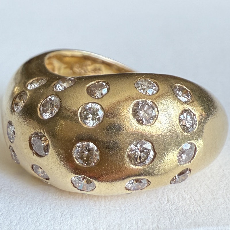 14k Yellow Gold Diamond Wave Movement Bubble Ring