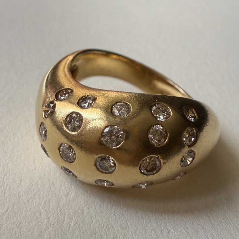 14k Yellow Gold Diamond Wave Movement Bubble Ring