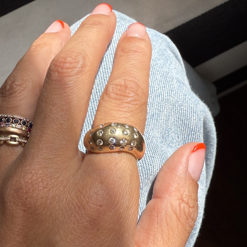 14k Yellow Gold Diamond Wave Movement Bubble Ring