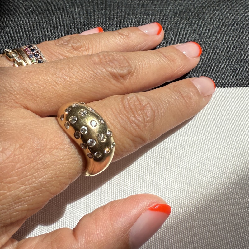 14k Yellow Gold Diamond Wave Movement Bubble Ring