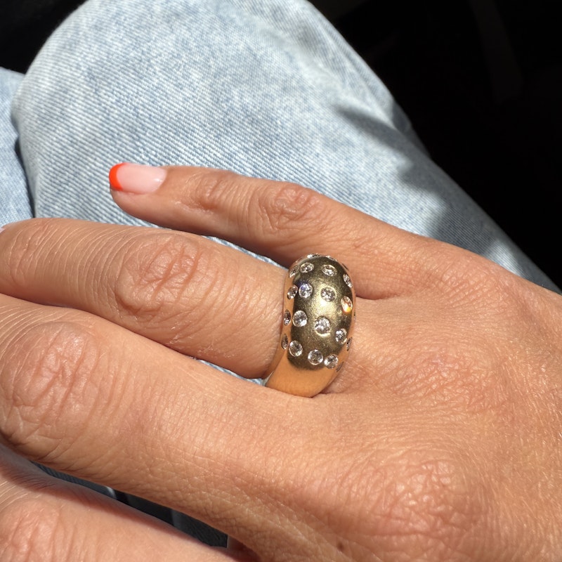 14k Yellow Gold Diamond Wave Movement Bubble Ring