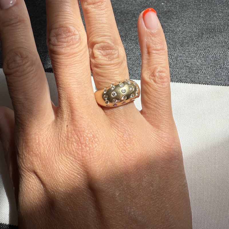 14k Yellow Gold Diamond Wave Movement Bubble Ring