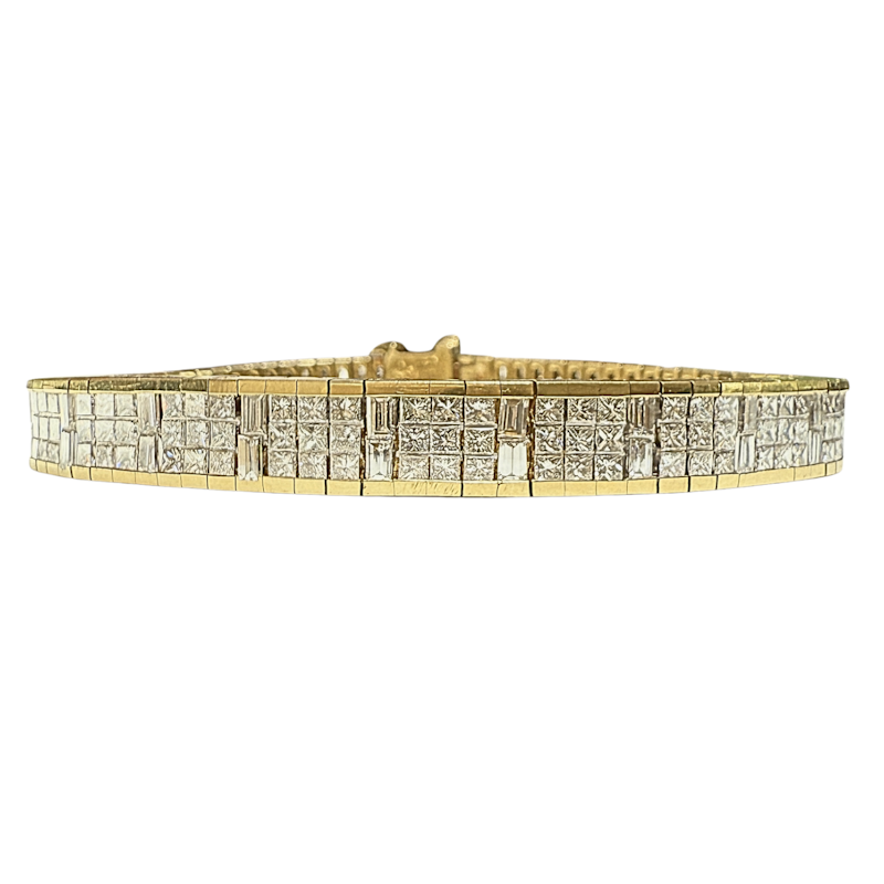 Vintage 18k Gold Articulated Square & Baguette Diamond Tennis Bracelet (11.7ct)