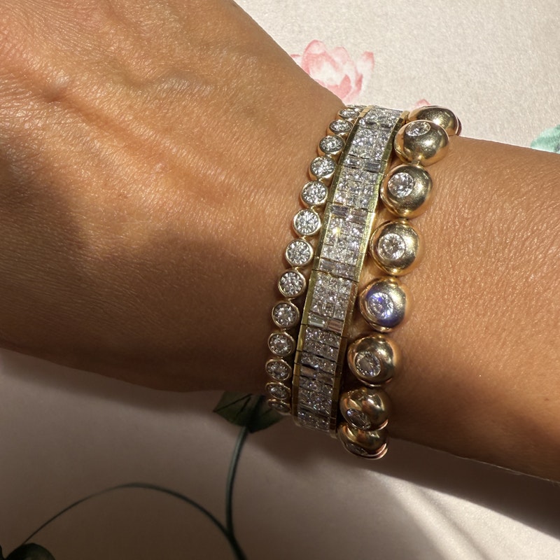 Vintage 18k Gold Articulated Square & Baguette Diamond Tennis Bracelet (11.7ct)