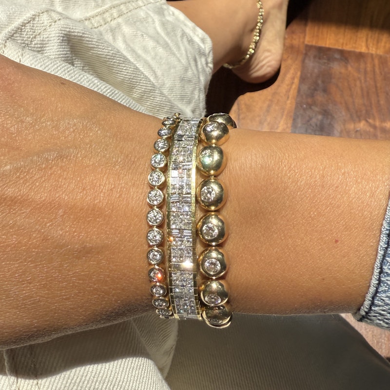 Vintage 18k Gold Articulated Square & Baguette Diamond Tennis Bracelet (11.7ct)