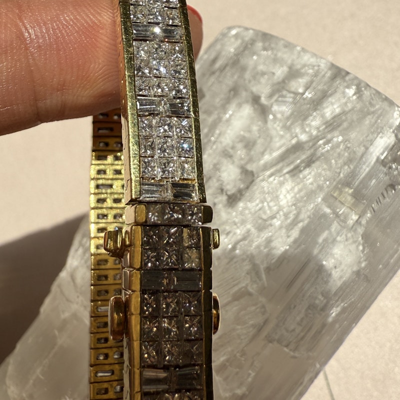Vintage 18k Gold Articulated Square & Baguette Diamond Tennis Bracelet (11.7ct)
