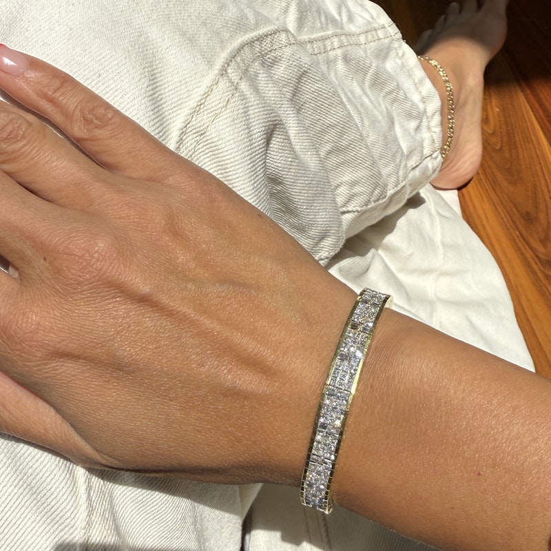 Vintage 18k Gold Articulated Square & Baguette Diamond Tennis Bracelet (11.7ct)