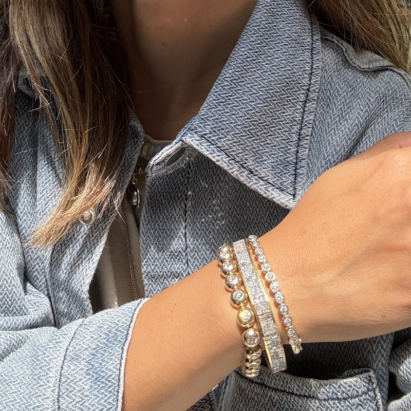 Vintage 18k Gold Articulated Square & Baguette Diamond Tennis Bracelet (11.7ct)