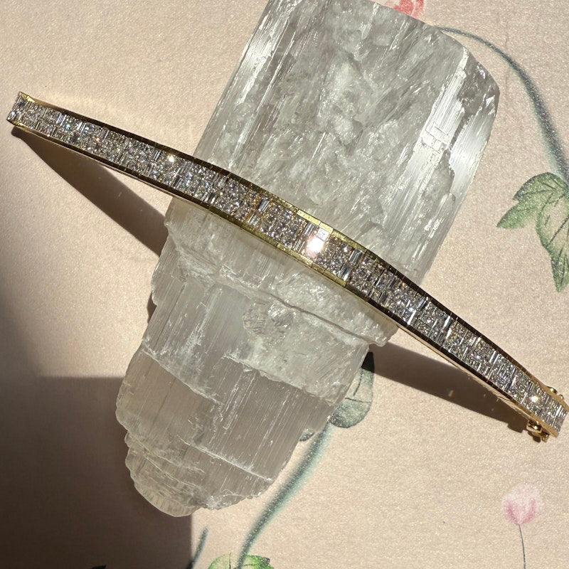 Vintage 18k Gold Articulated Square & Baguette Diamond Tennis Bracelet (11.7ct)