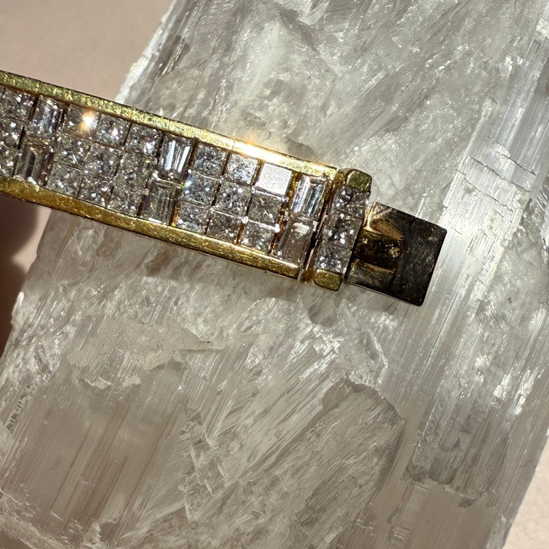 Vintage 18k Gold Articulated Square & Baguette Diamond Tennis Bracelet (11.7ct)