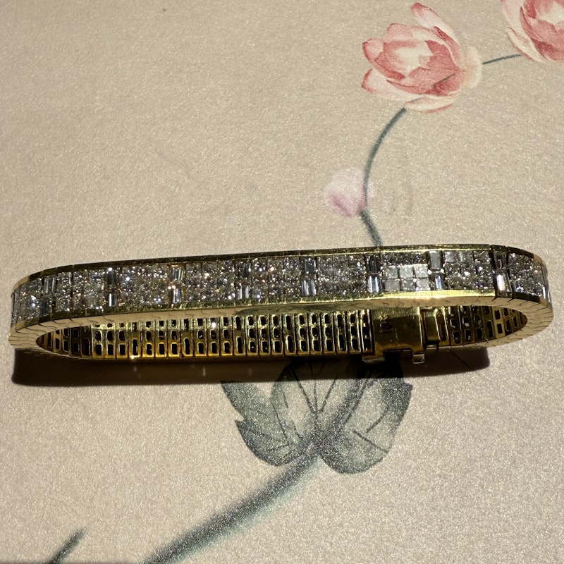 Vintage 18k Gold Articulated Square & Baguette Diamond Tennis Bracelet (11.7ct)