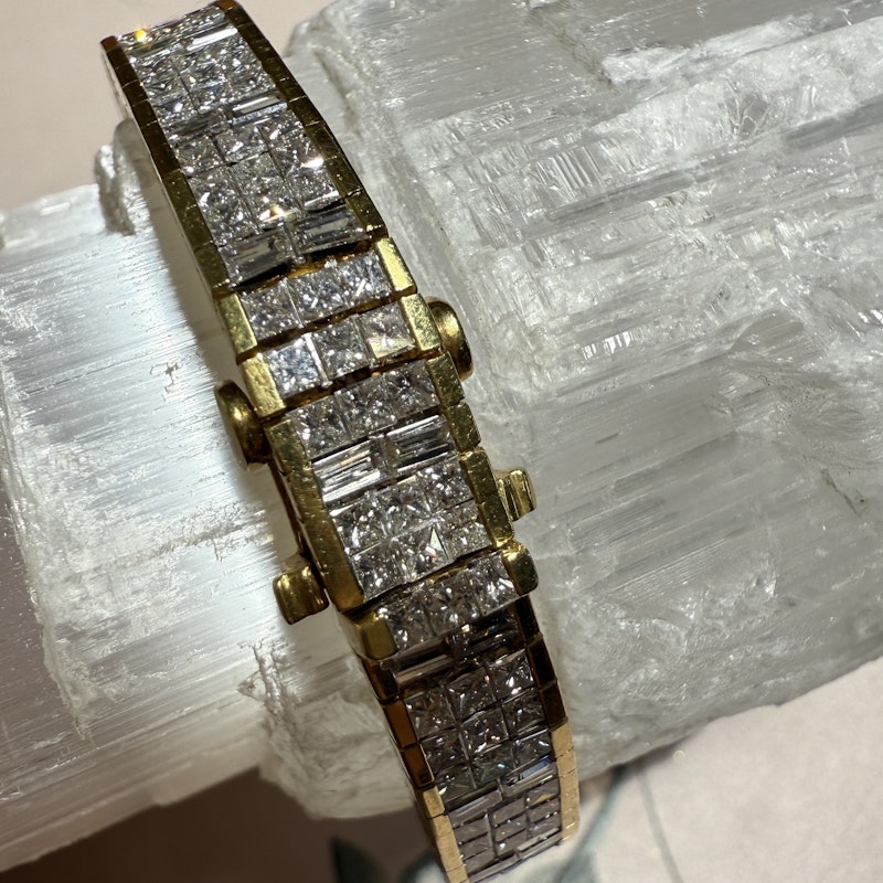 Vintage 18k Gold Articulated Square & Baguette Diamond Tennis Bracelet (11.7ct)