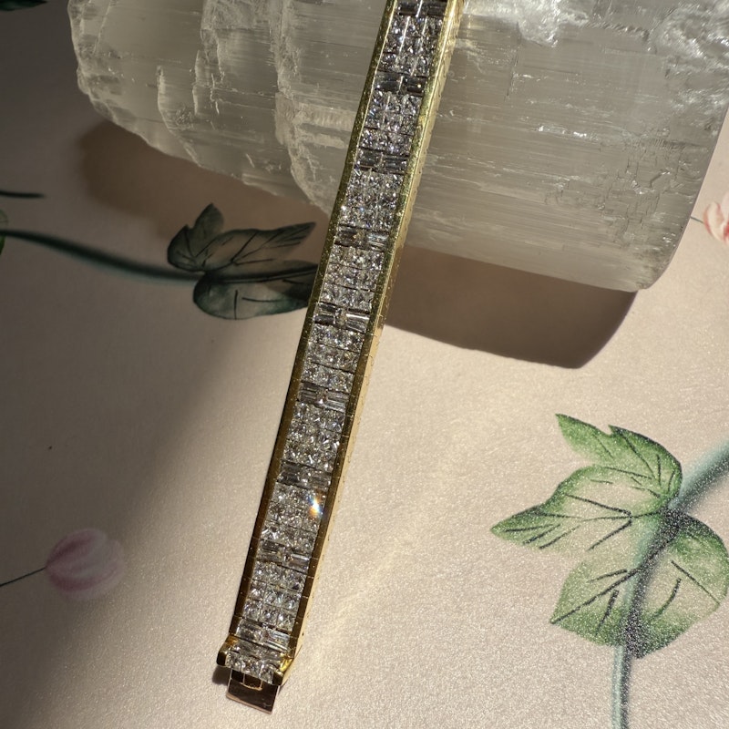 Vintage 18k Gold Articulated Square & Baguette Diamond Tennis Bracelet (11.7ct)