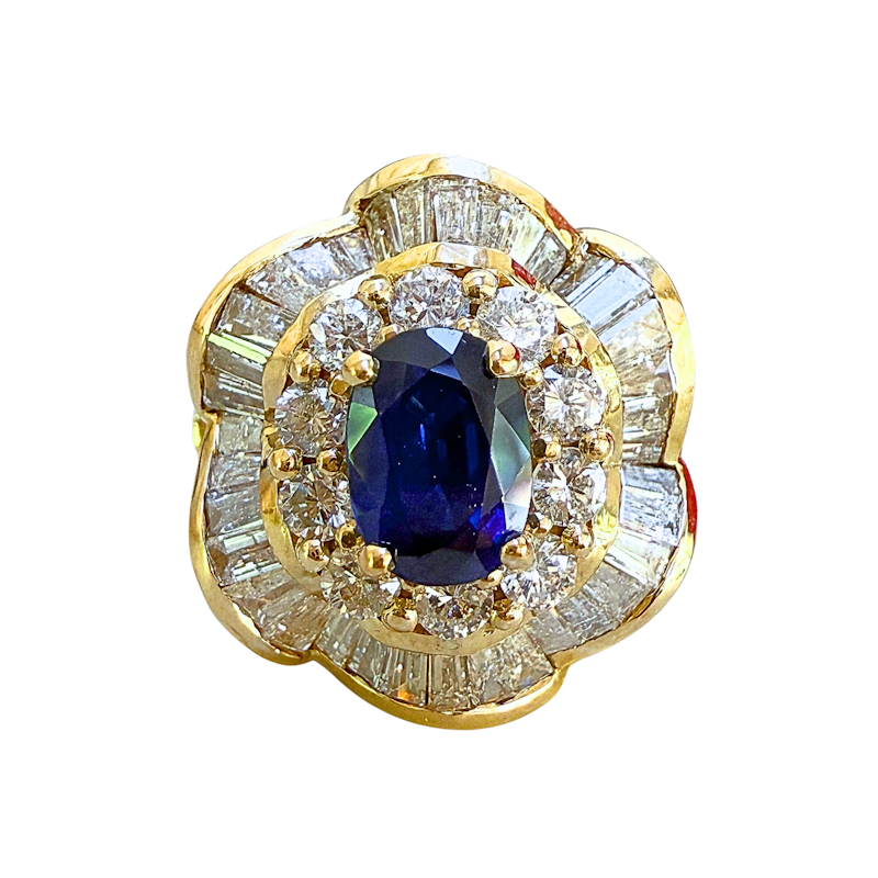 Vintage 14k Yellow Gold Sapphire & Diamond Ballerina Ring