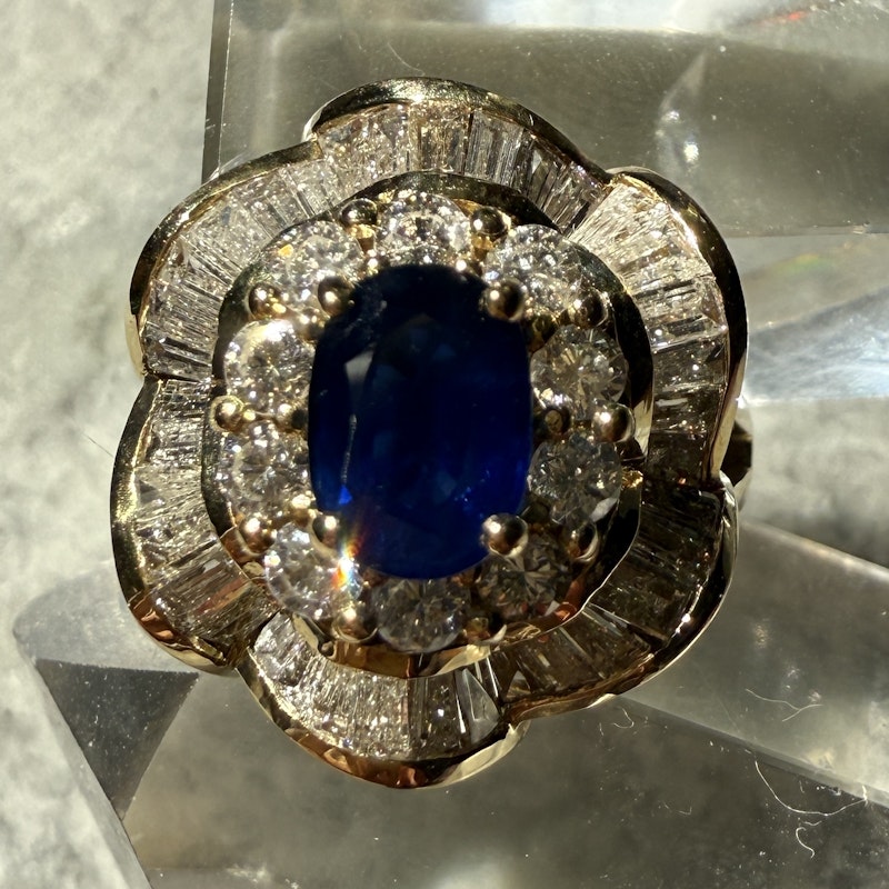 Vintage 14k Yellow Gold Sapphire & Diamond Ballerina Ring