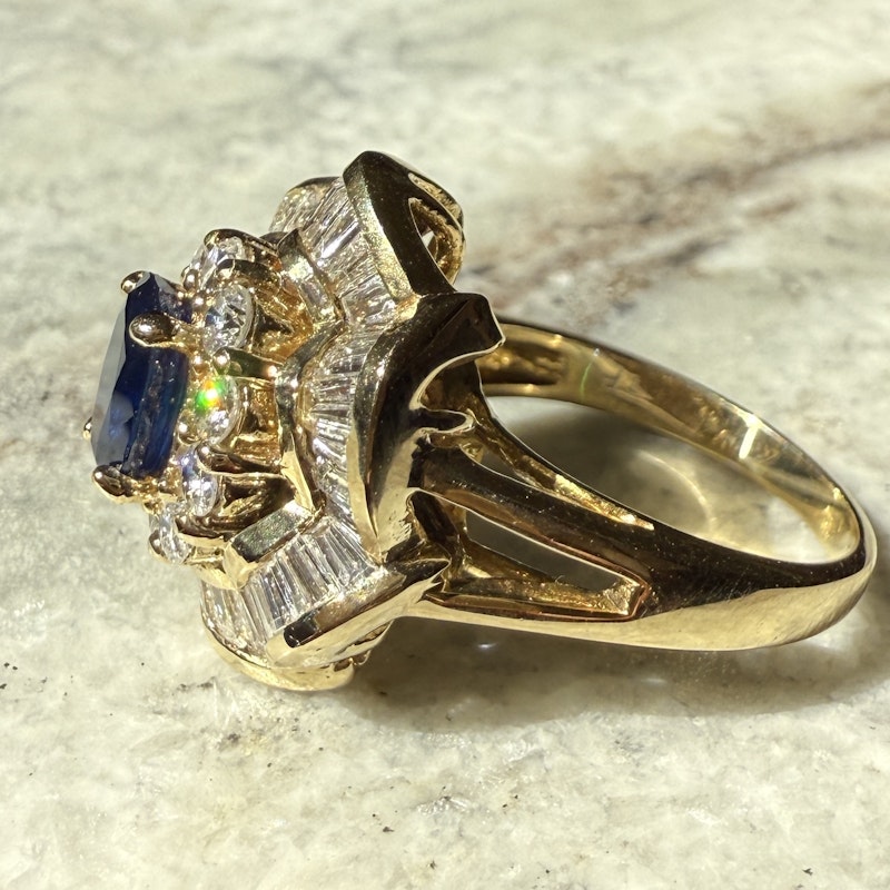 Vintage 14k Yellow Gold Sapphire & Diamond Ballerina Ring