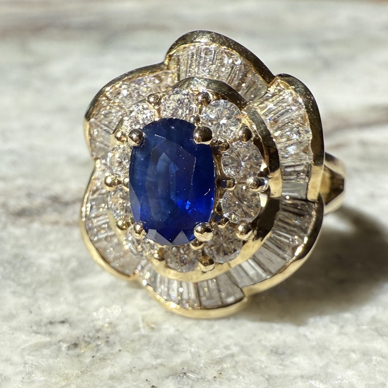 Vintage 14k Yellow Gold Sapphire & Diamond Ballerina Ring