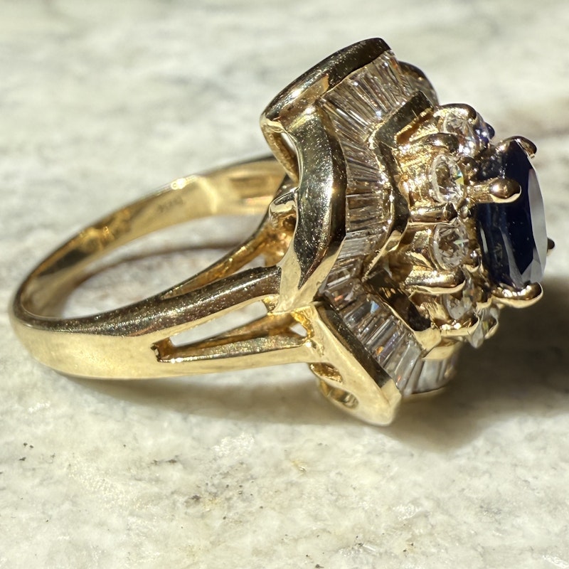 Vintage 14k Yellow Gold Sapphire & Diamond Ballerina Ring