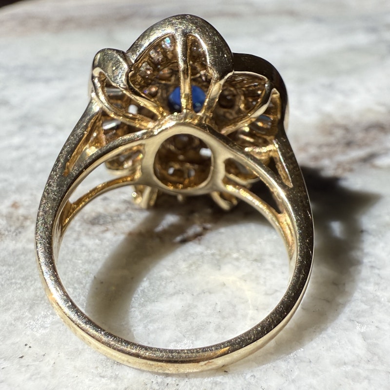 Vintage 14k Yellow Gold Sapphire & Diamond Ballerina Ring