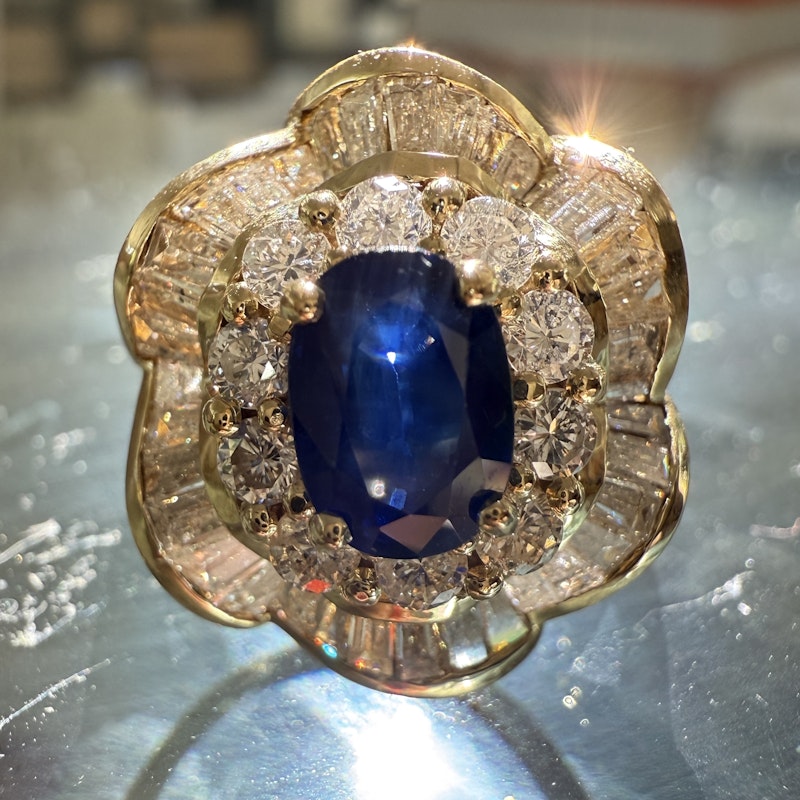 Vintage 14k Yellow Gold Sapphire & Diamond Ballerina Ring