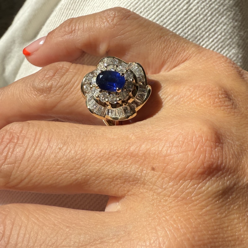 Vintage 14k Yellow Gold Sapphire & Diamond Ballerina Ring