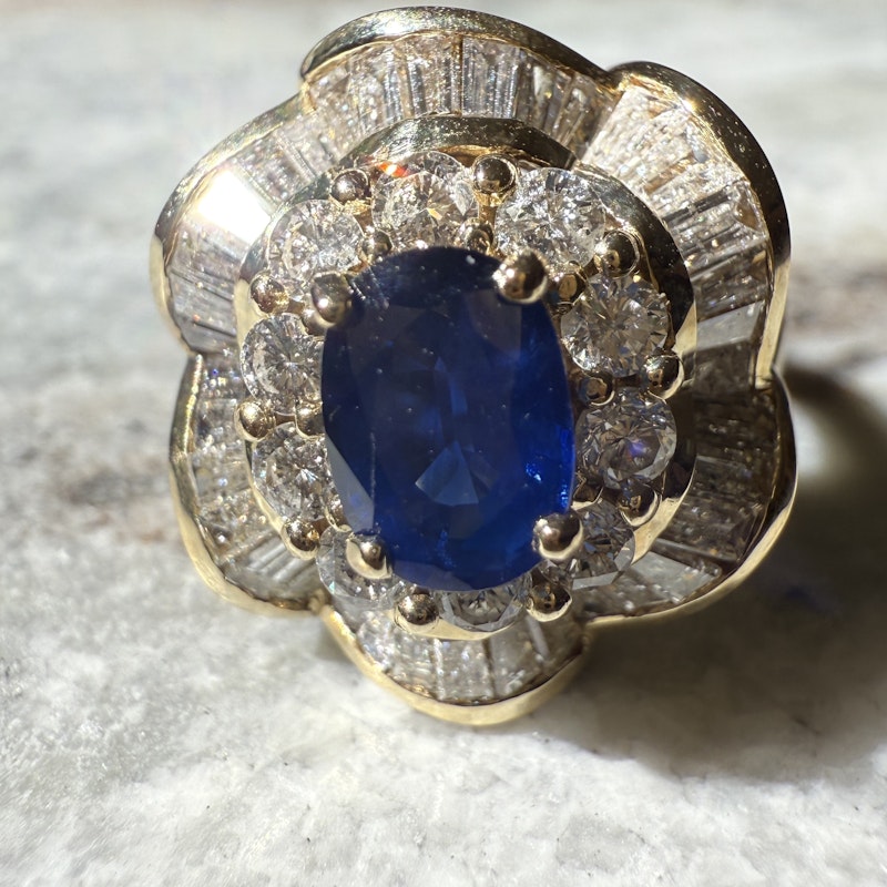 Vintage 14k Yellow Gold Sapphire & Diamond Ballerina Ring