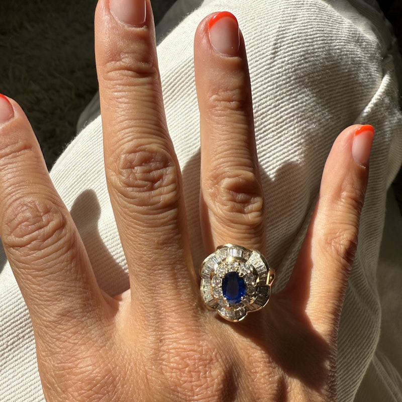 Vintage 14k Yellow Gold Sapphire & Diamond Ballerina Ring