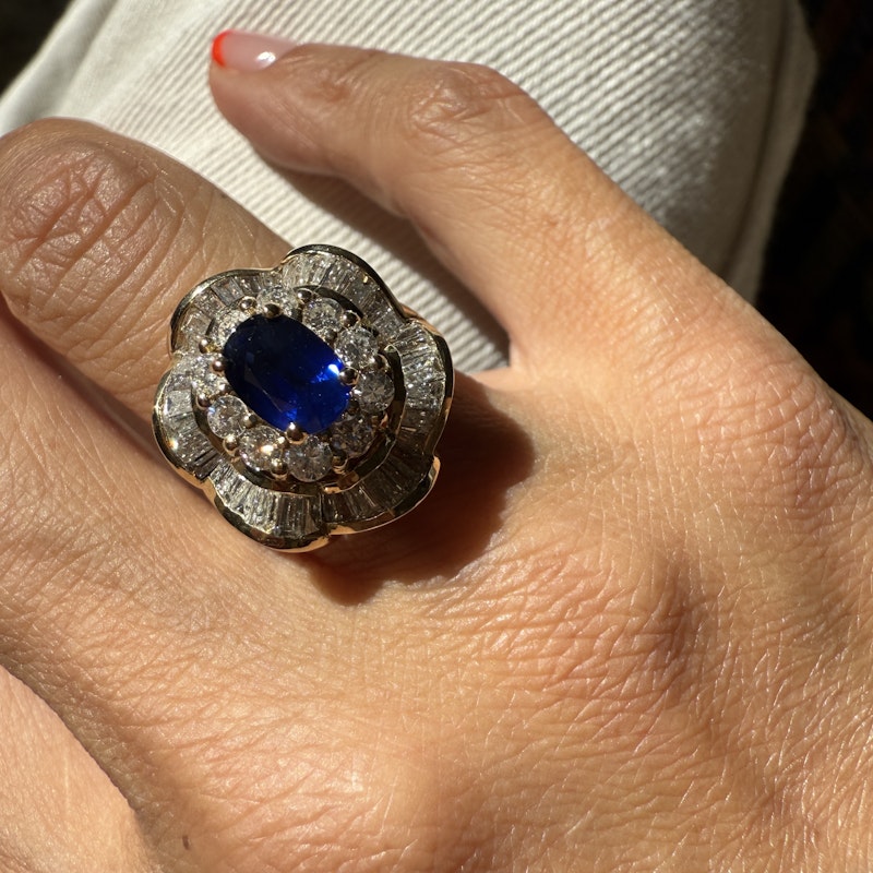 Vintage 14k Yellow Gold Sapphire & Diamond Ballerina Ring