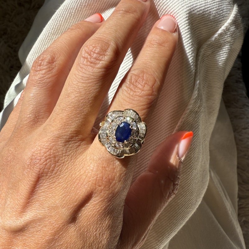 Vintage 14k Yellow Gold Sapphire & Diamond Ballerina Ring
