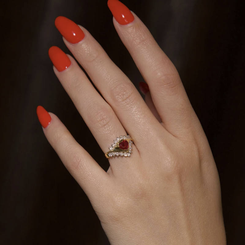 Vintage 18k Two-Tone Heart-Shaped Ruby & Diamond Ring