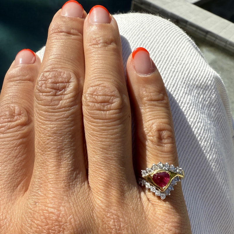 Vintage 18k Two-Tone Heart-Shaped Ruby & Diamond Ring