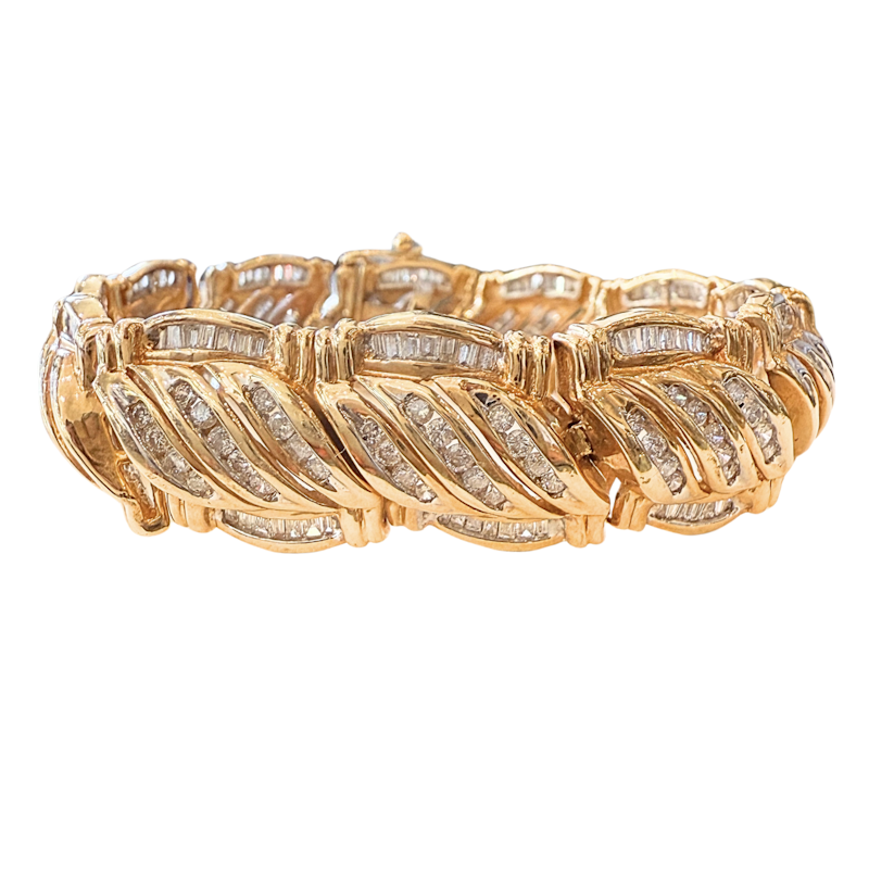 Vintage 14k Yellow Gold Interwoven Diamond Link Bracelet