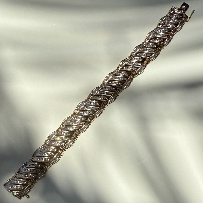 Vintage 14k Yellow Gold Interwoven Diamond Link Bracelet