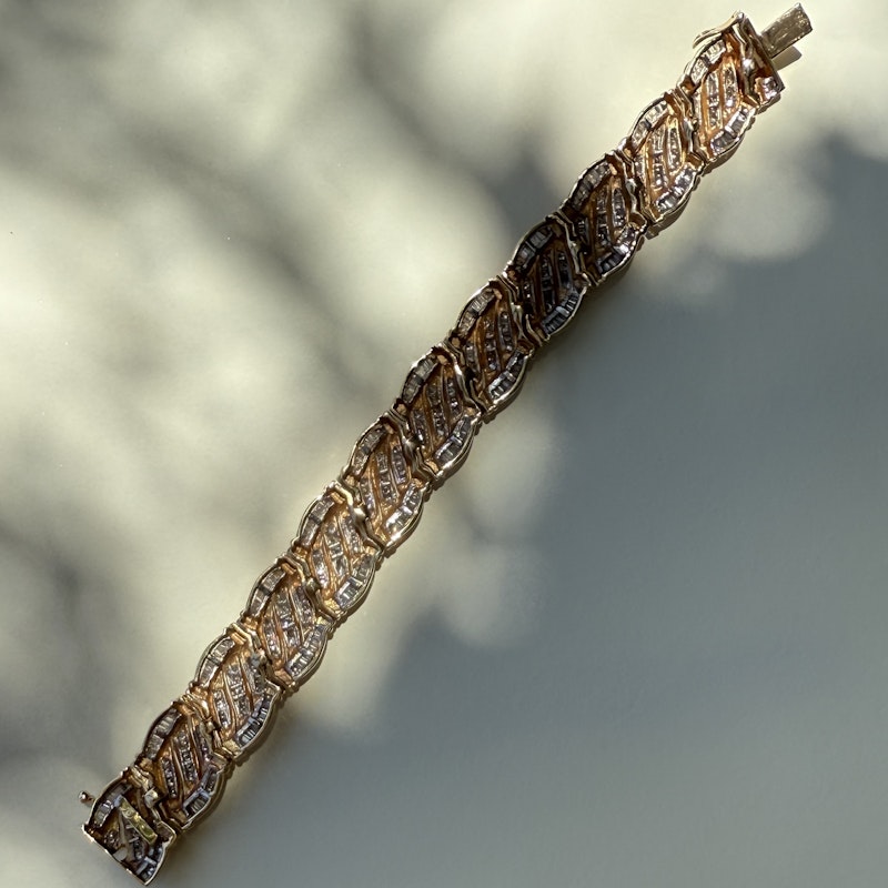 Vintage 14k Yellow Gold Interwoven Diamond Link Bracelet