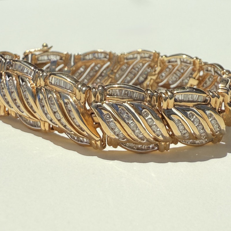 Vintage 14k Yellow Gold Interwoven Diamond Link Bracelet