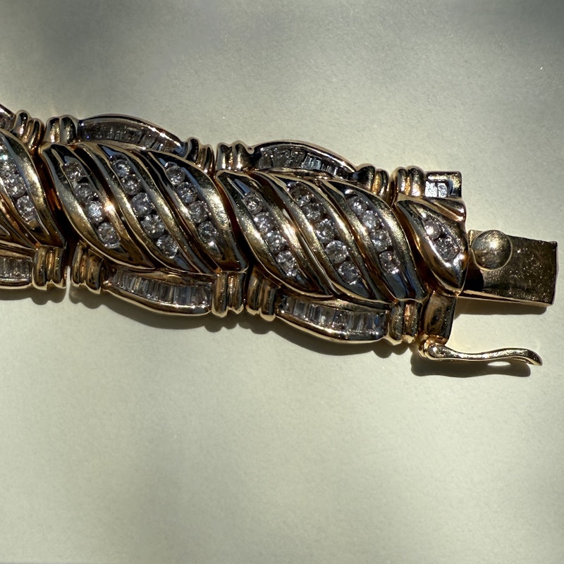 Vintage 14k Yellow Gold Interwoven Diamond Link Bracelet